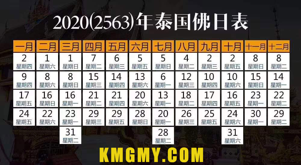 2020泰佛历表(2563佛日表)